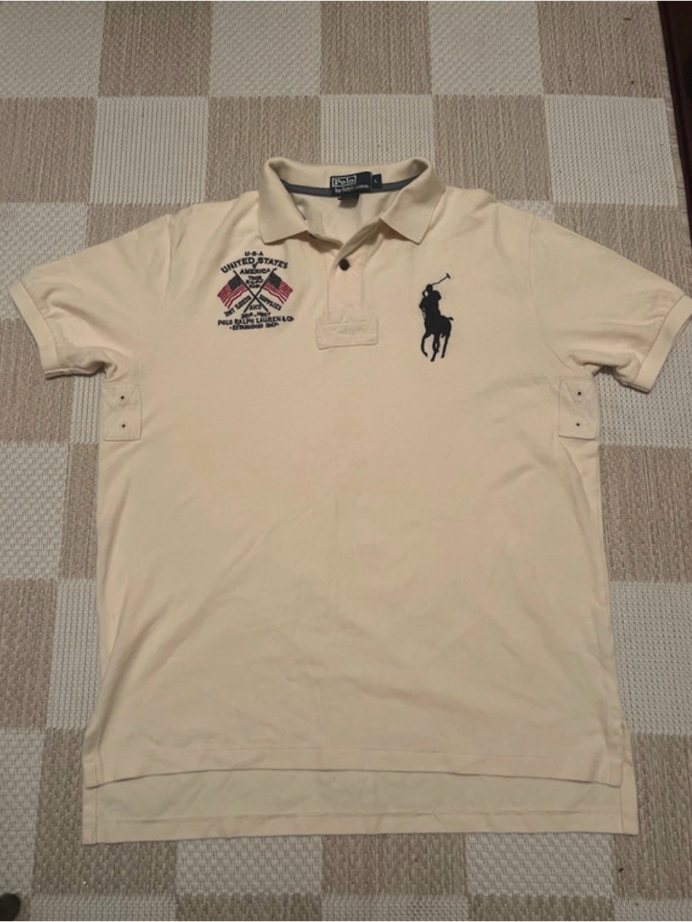 Polo by Ralph Lauren Cream Polo with Large Navy Pony & Embroidered Crest